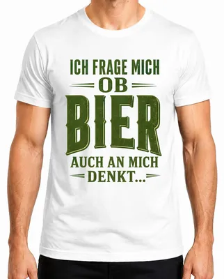 Productafbeelding van "Vraag me af of bier ook aan mij denkt" - Sarcastisch heren T-shirt, wit, 3XL