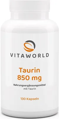 Produktbild von Vitaworld Taurin 850 mg | 130 Kapseln | hergestellt in Deutschland | vegan