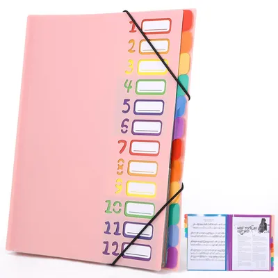 Produktbild von A4-Dokumentenmappe mit 12 Fächern, mit Etiketten, mit Gummiband, wasserdicht, rosa
