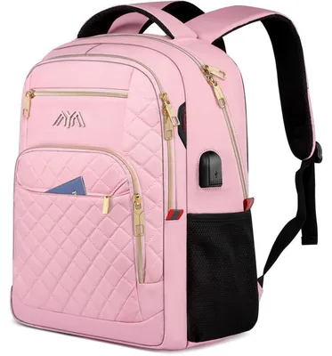 Produktbild von Schulrucksack Mädchen Teenager Laptop Rucksack Damen Daypack für 15,6 Zoll Laptop mit USB Ladeanschluss Rosa