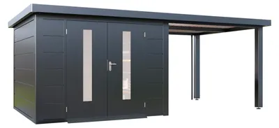Produktbild von Finnhaus Wolff Metall-Gerätehaus "Elvar 5930" anthrazit 586 x 300 cm