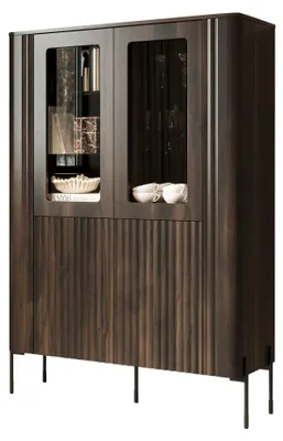 Produktbild von MIRJAN24 Vitrine Vera 110, Vitrine mit Drehtür, Loft, Standvitrine, Modern, Schwarze Metallfüße, Wohnzimmer Kollektion (Farbe: Ristretto Barockeiche)