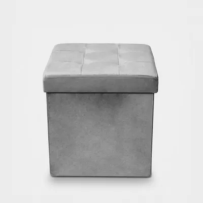 Produktbild von Quadratischer Samt-Hocker mit Stauraum fürs Wohnzimmer - Taubengrau