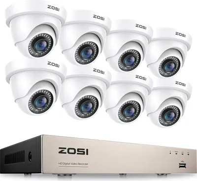 Zdjęcie produktu dla System kamer bezpieczeństwa, 8 kanałów, zdalny dostęp, biała kamera, brak