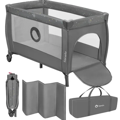 Produktbild von Lionelo Stefi Plus Reisebett Baby 2in1, mit zweiter Schlafebene, Matratze, Seiteneinstieg mit Reißverschluss, Transporttasche, klappbar, 0–36 Monate