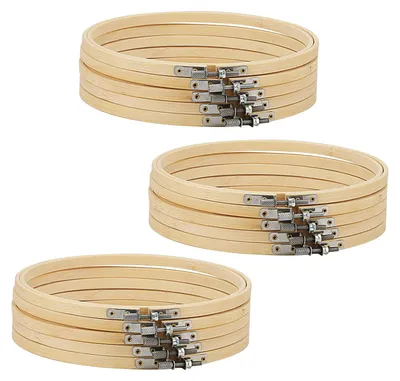 15er-Pack Stickrahmen 20 cm, verstellbar, Bambus, rund