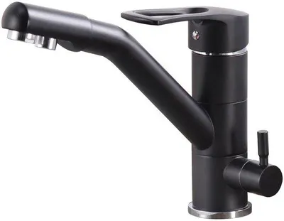 Obrázek produktu pro Třícestný kohoutek s otočným ramenem o 360°, ohebná výtoková trubka, černý, 3/8 palce