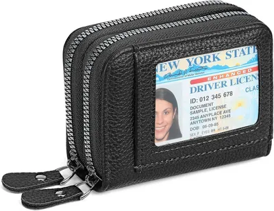 Zdjęcie produktu dla Etui na karty kredytowe damskie, małe portfel z przegródką na monety, ochrona RFID, czarny, kompaktowe, przeznaczone do przechowywania kart