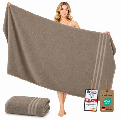 Produktbild von Komfortec Badetuch 100x200 cm aus 100% Baumwolle, Saunatuch XXL, Weich, Groß, Frottee, Schnelltrocknend, Taupe, KI-generiertes Bild