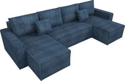 Produktbild von BroMARKT Wohnlandschaft mit Schlaffunktion Dexter U-Form Blau Cord