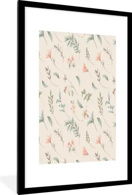 Produktbild von MuchoWow® MuchoWow® Gerahmtes Poster Blumen - Blätter - Muster 60x90 cm - Poster mit zchwarzem Bilderrahmen - Dekoration - Wandposter Wohnzimmer - Hochwertig