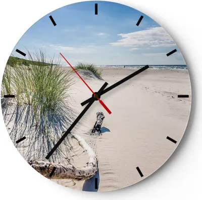 Produktbild von Wanduhr - Rund - Glasuhr - Mrzezyno Strand Meer - 40x40cm - Schleichendes Uhrwerk - Lautlos - zum Aufhängen bereit - Dekoration Modern - Wanddekoration aus Glas - C3AR40x40-4281