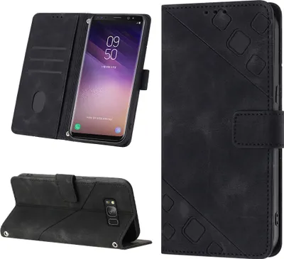 Obrázek produktu pro Pouzdro pro Samsung Galaxy S8 vyražené Flip kožené peněženkové pouzdro s funkcí stojánku černé