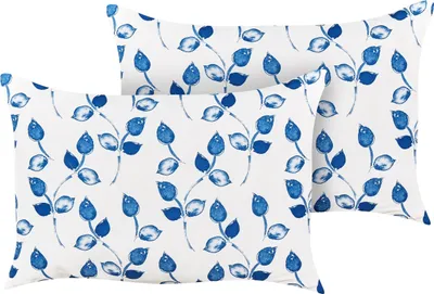 Produktbild von BELIANI Gartenkissen 2er Set Weiß / Blau 40 x 60 cm Rechteckig Blättermotiv Blättermuster Outdoor Kissen für Garten Terrasse