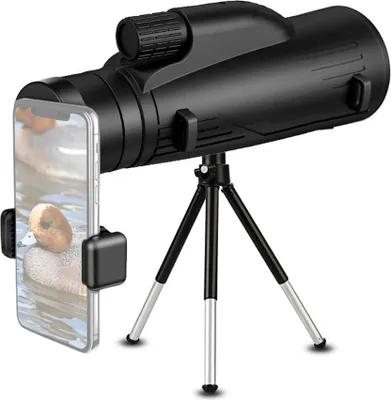 Obrázek produktu pro monokulární dalekohled 12x50 pro dospělé, optický objektiv FMC, hranoly BAK4, vodotěsný, pro každodenní použití, s univerzálním držákem na telefon + nastavitelný kovový stativ pro pozorování krajiny, ptáků, divoké přírody, koncertů, sportovních akcí