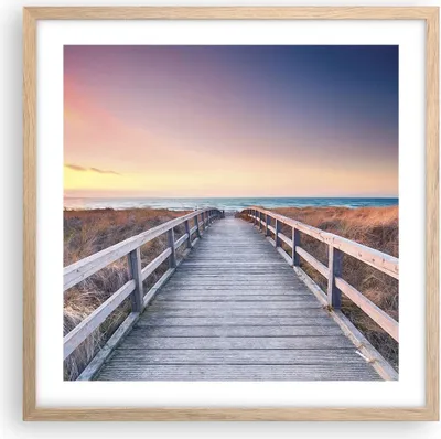 Produktbild von Gerahmtes Poster - Rahmen in heller Eiche - Weg Meer Brücke - 50x50 cm - Wand Bild - Wanddeko - Wandbilder - Kunstposter - Wandposter - Bilderrahmen - Bilder - Kunstdruck - P2NAC50x50-4948