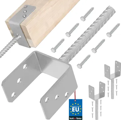 Obrázek produktu pro KOTARBAU® Sada 2 ks držáků sloupků do betonu 91 mm s vroubkovaným kotevním šroubem pro plotové sloupky, patka sloupku s betonovou kotvou, pozinkovaná ocel