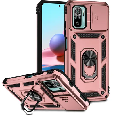 Obrázek produktu pro Pouzdro pro Xiaomi Redmi Note 10 4G/ Note 10S dvouvrstvé pouzdro s posuvným krytem kamery a prstencovým stojánkem Růžový
