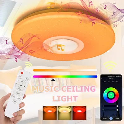 Obrázok produktu pre Bettizia stropné svetlo LED hudobná stropná lampa 2500K-6500K Okrúhly stmievateľný bluetooth reproduktor s diaľkovým ovládaním pre spálňu schodisko kuchyňa