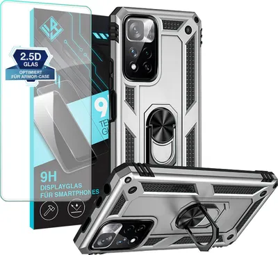 Produktbild von Armor Outdoor Handyhülle für Xiaomi Redmi Note 11 Pro Handy Panzer Case Schutzhülle mit 9H Displayglas Displayschutz Farbe: Silber