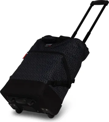 A black rolling shopping bag with a diamond pattern and a retractable handle, shown against a white background.