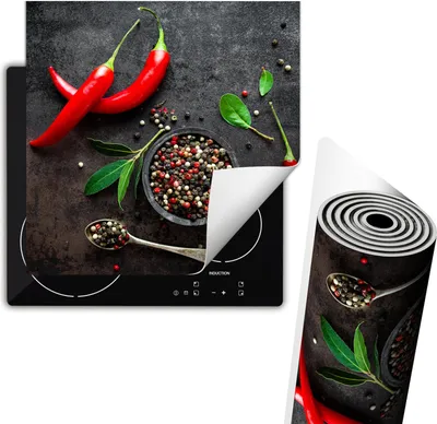 Produktbild von Herdabdeckplatte 60x52 cm Glaskeramikfeld Abdeckung Anti Rutsch Matte Aufrollbar, Gewürze Chilli