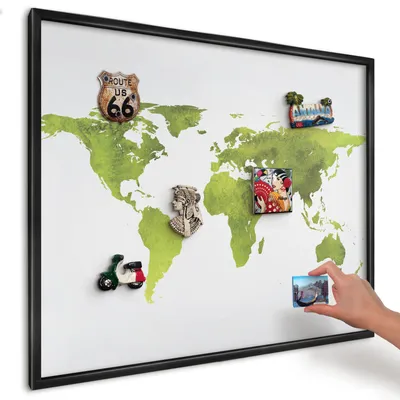Produktbild von Magnettafel 80x60 cm mit schwarzem Rahmen - Magnetische Metalltafel, Magnetpinnwand zur Wandmontage für Wohnzimmer, Küche, Flur, Kinderzimmer und Büro - Grüne Karte