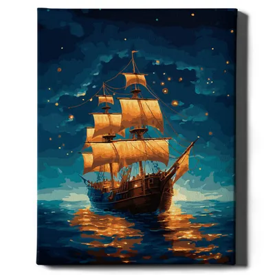 Produktbild von Oh Art! – Malen nach Zahlen Set Kätzchen Schiff Meer Landschaft – 40x50cm, mit Holzrahmen und Pinseln DIY