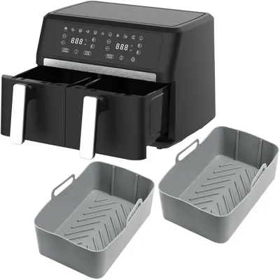 Produktbild von Premium Dual-Zone Heissluftfritteuse, Doppelkorb, 2x 4,5 l, inkl. Silikonformen - Air Fryer, 11 Kochprogramme, LED Touch Display, starke 2400W