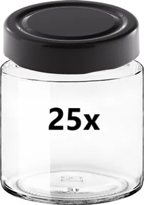 Obrázek produktu pro Zavařovací sklenice 225 ml DEEP čirá 25 ks VČETNĚ ČERNÝCH VÍČEK, Počet kusů v balení: 25