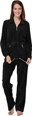 Produktbild von RAIKOU Damen Velours Hausanzug Freizeitanzug Schlafanzug Velours Nicki Trainingsanzug mit Reißverschluss Schwarz 40/42