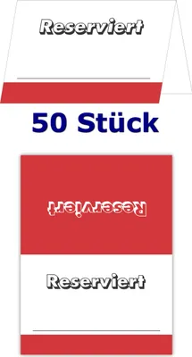Produktbild von 50 Stück neutrale Tischkarten Tischaufsteller reserviert Namenskarte rot TK-101 Gastronomiekarten zur Reservierung der Tische ihrer Feier für einzelne Plätze mit Namen zum Personalisieren, Platzkarten Platzkartenhalter