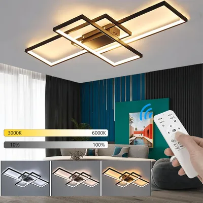 Produktbild von 65W Geometrisch LED Deckenleuchte, Modern Deckenlampe 90cm, Dimmbar mit Fernbedienung, Multifunktional Deckenbeleuchtung Wohnzimmerlampe