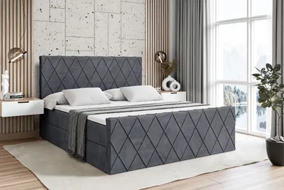Produktbild von ALTDECOR Boxspringbett mit Fußteil, H3 Matratze und Topper - 140x200 cm - LEPARO-Z - Dunkelgrau Samt - Polsterbett mit Bettkasten und Lattenrost, Bett mit Stauraum