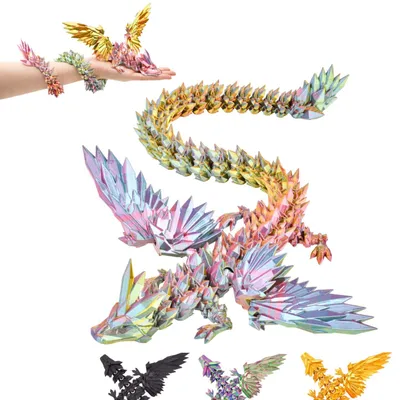 Produktbild von 3D Dekorative Drachen-Skulptur mit Flügeln XL – 50 cm Fantasy-Sammlerfigur in Rot-Gelb-Grünen Farben, Großes Dekorationsobjekt (14+)