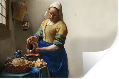 Produktbild von MuchoWow® Wandtattoo Wandsticker Wandaufkleber Das Milchmädchen - Kunst - Alte Meister - Vermeer 30x20 cm Selbstklebend und Repositionierbar - Wierderverwendbar - Selbstklebend