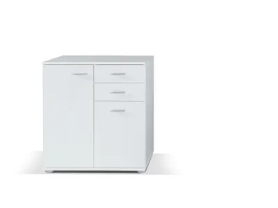 Produktbild von Kommode MIREN II Weiß – Sideboard mit 2 Türen und 2 Schubladen – Wohnzimmerschrank für Wohnzimmer, Esszimmer und Flur