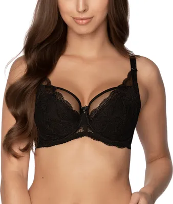 Produktbild von Gaia Dame Bügel-BH Spitze Netz Schleife Träger Schalen 931 Veronika , schwarz 2, 80G