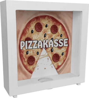 Produktbild von Pizzakasse Rahmen Spardose aus Holz mit Pizzamotiv