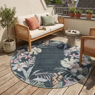 Produktbild von Volero - Rund Outdoor Teppich - Poppy Grün - Ø 230 cm - Balkon, Garten, Terrasse, Küche, Wintergarten - Boho