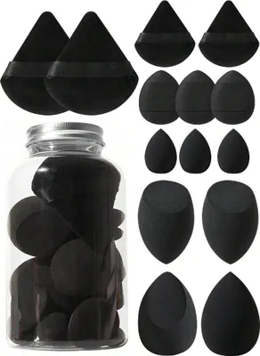 Produktbild von INF 14 Stück Make-up Schwamm Set - Vielseitige Beauty Blender für Makelloses Auftragen Schwarz