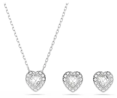 Produktbild von Swarovski Ariana Grande x Set, Rhodinierter Herz-Anhänger und Ohrstecker mit Kri