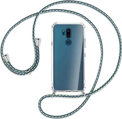 Produktbild von Handykette Backcover-Schutzhülle mit Band (Metall silberfarben) für LG G7 ThinQ, LG G7+ (G710EM) - grün/blau/weiß