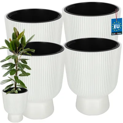 Produktbild von KOTARBAU® 4er Set Blumentopf ⌀ 39cm Orchideentopf Übertopf mit Innentopf Pflanzentopf mit Sockel Geriffelt Kelchform Pflanzkübel aus Kunststoff Weiß