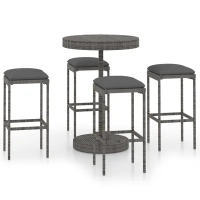 Produktbild von 5-tlg. Gartenbar-Set mit Kissen Poly Rattan Grau