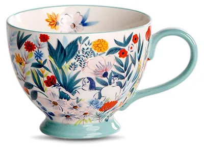 Produktbild von Keramik Tasse mit Blumenmuster, 450ml, handbemalt, für Kaffee & Tee