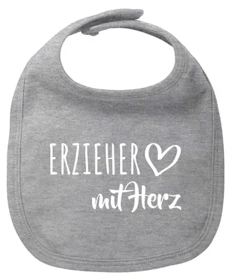 Produktbild von Huuraa Baby Lätzchen Erzieher mit Herz Heather Grey Klettverschluss  Baumwolle Latz Geschenkidee
