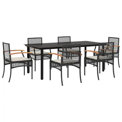 Produktbild von vidaXL 7-tlg. Garten-Essgruppe mit Kissen Schwarz Poly Rattan
