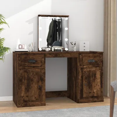 Zdjęcie produktu dla The Living Store Toaletka z oświetleniem LED dąb wędzony 130x50x132,5 cm