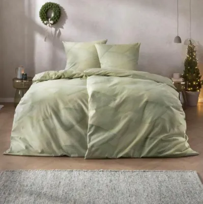 Produktbild von Estella Samt + Seide Flanell Bettwäsche 135x200 Bolzano grün Blätter 5474-530